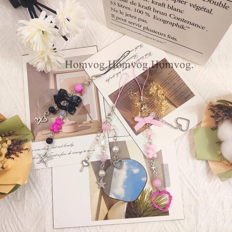 cioatu 1-4PCS Cute Phone Charms Aesthetic Y2K Cell Phone Charms Strap Pink Strawberry Butterfly Star PhoneCharm Y2K Accessories for Bag Keychain Airpods Camera Pendants Decor - Image 2